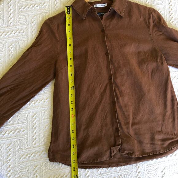 VTG 90s Goodclothes Linen Blend Button Front Shirt Brown Long Sleeve Minimalist - Picture 7 of 8